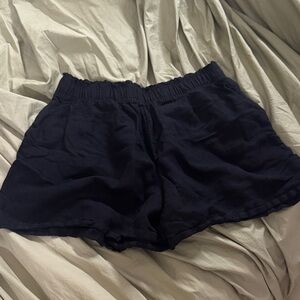 Casual Women's Elastic Waist Black Linen Blend Shorts